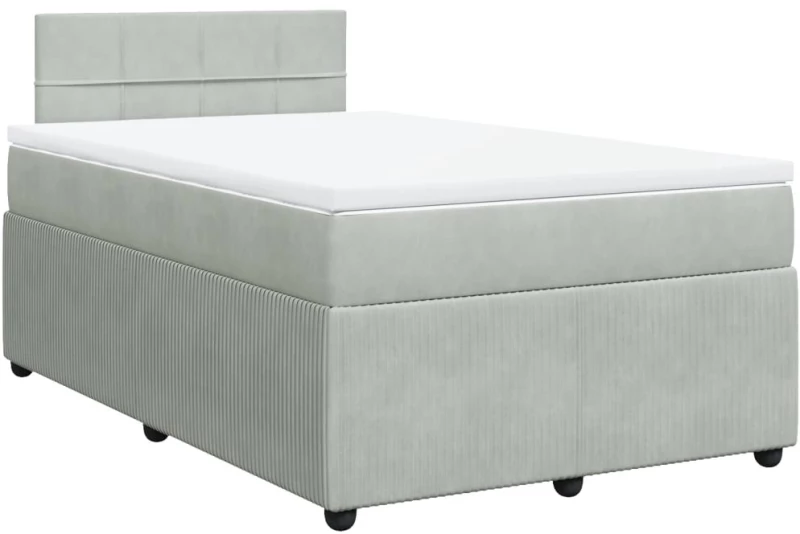 vidaXL Κρεβάτι Boxspring με Στρώμα Ανοιχτό Γκρι 120x200 εκ. Βελούδινο