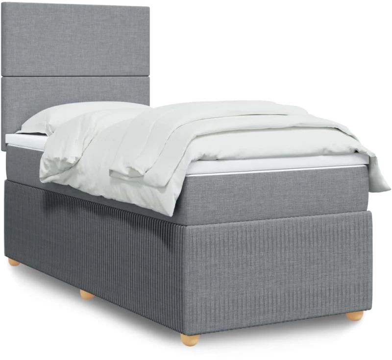vidaXL Κρεβάτι Boxspring με Στρώμα Ανοιχτό Γκρι 100x200 εκ. Υφασμάτινο