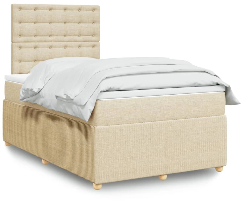 vidaXL Κρεβάτι Boxspring με Στρώμα Κρεμ 120x200 εκ. Υφασμάτινο