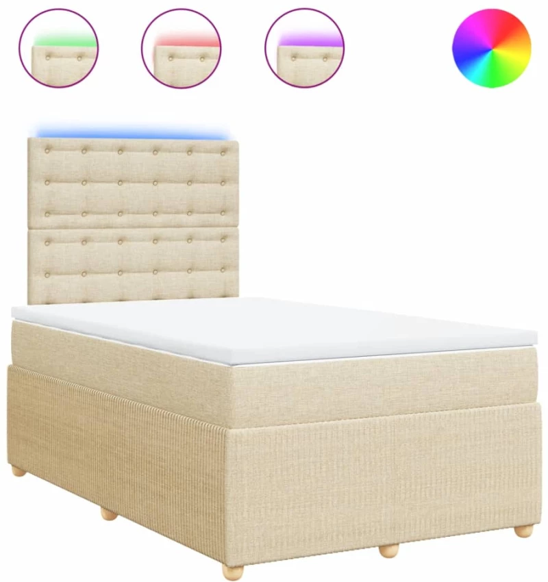 vidaXL Κρεβάτι Boxspring με Στρώμα Κρεμ 120x200 εκ. Υφασμάτινο