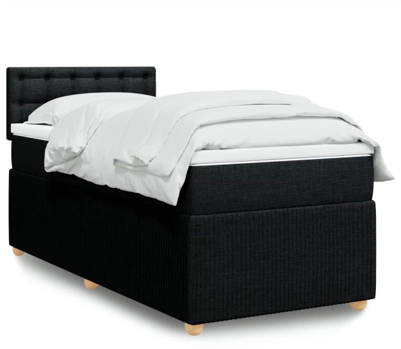 vidaXL Κρεβάτι Boxspring με Στρώμα Μαύρο 90x200 εκ. Υφασμάτινο