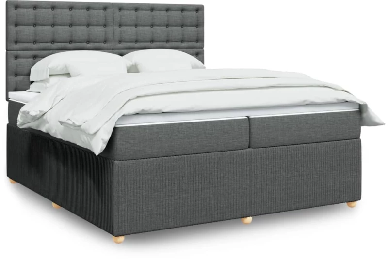 vidaXL Κρεβάτι Boxspring με Στρώμα Σκούρο Γκρι 200x200 εκ. Υφασμάτινο