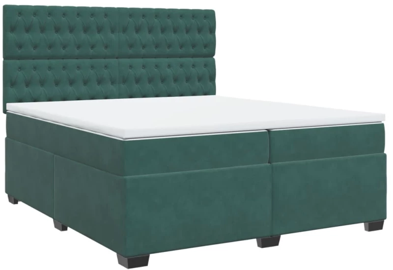 vidaXL Κρεβάτι Boxspring με Στρώμα Σκούρο Πράσινο 200x200εκ. Βελούδινο
