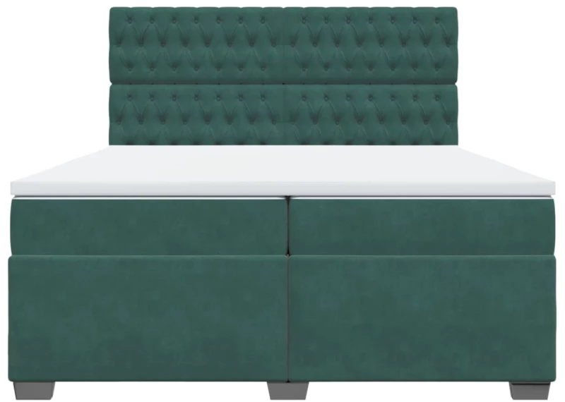 vidaXL Κρεβάτι Boxspring με Στρώμα Σκούρο Πράσινο 200x200εκ. Βελούδινο