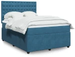 vidaXL Κρεβάτι Boxspring με Στρώμα Σκούρο Μπλε 140x190 εκ. Βελούδινο