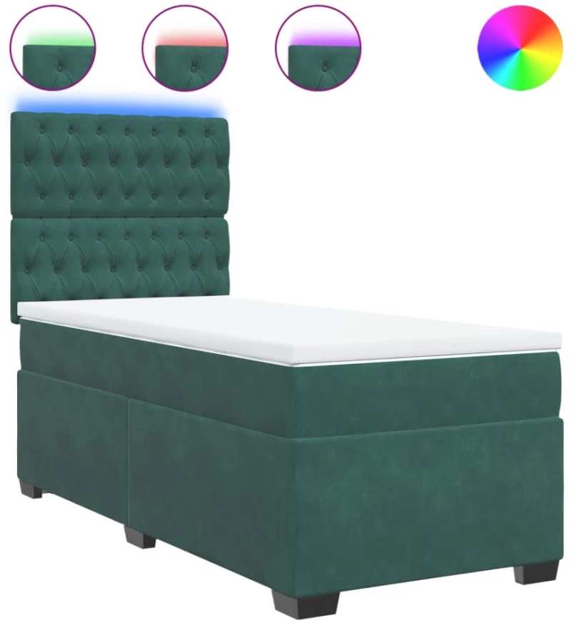 vidaXL Κρεβάτι Boxspring με Στρώμα Σκούρο Πράσινο 100x200εκ. Βελούδινο