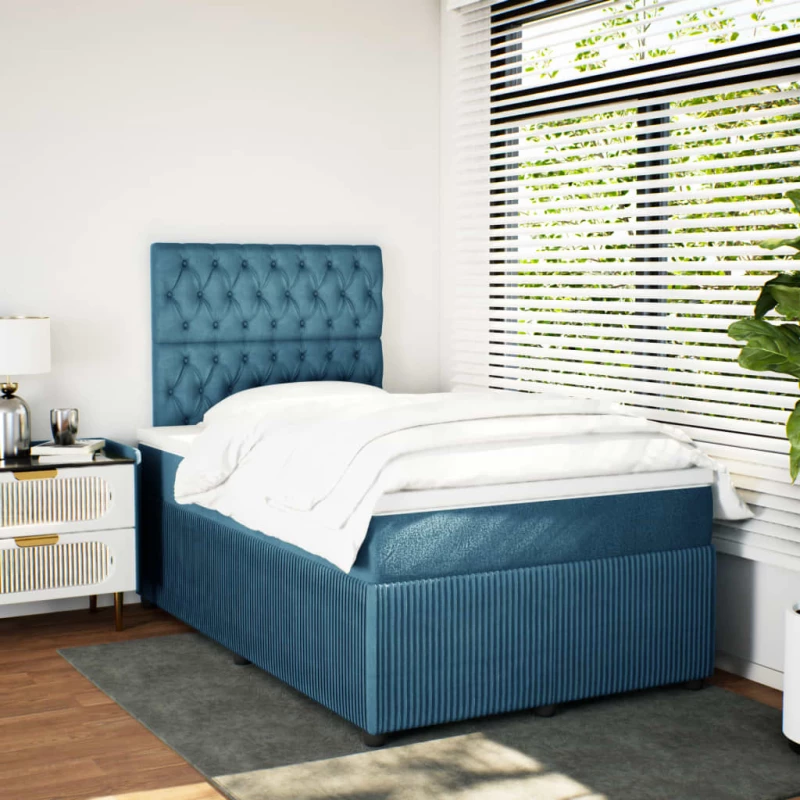 vidaXL Κρεβάτι Boxspring με Στρώμα Σκούρο Μπλε 120x200 εκ. Βελούδινο