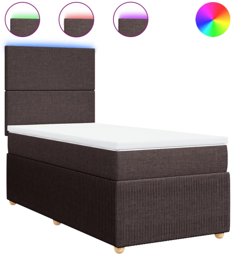 vidaXL Κρεβάτι Boxspring με Στρώμα Σκούρο Καφέ 100x200 εκ. Υφασμάτινο