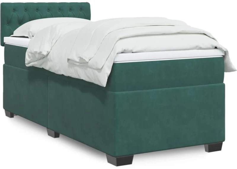 vidaXL Κρεβάτι Boxspring με Στρώμα Σκούρο Πράσινο 80x200 εκ. Βελούδινο