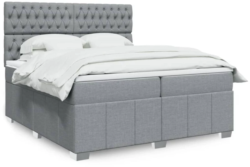 vidaXL Κρεβάτι Boxspring με Στρώμα Ανοιχτό Γκρι 200x200 εκ. Υφασμάτινο