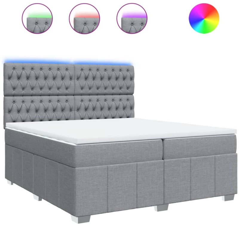vidaXL Κρεβάτι Boxspring με Στρώμα Ανοιχτό Γκρι 200x200 εκ. Υφασμάτινο