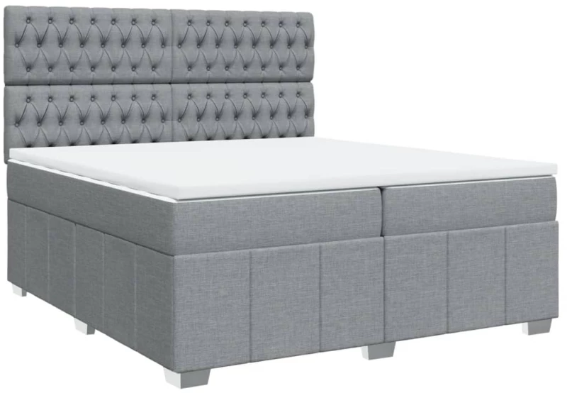 vidaXL Κρεβάτι Boxspring με Στρώμα Ανοιχτό Γκρι 200x200 εκ. Υφασμάτινο