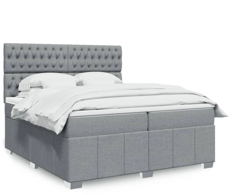 vidaXL Κρεβάτι Boxspring με Στρώμα Ανοιχτό Γκρι 200x200 εκ. Υφασμάτινο