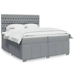 vidaXL Κρεβάτι Boxspring με Στρώμα Ανοιχτό Γκρι 200x200 εκ. Υφασμάτινο