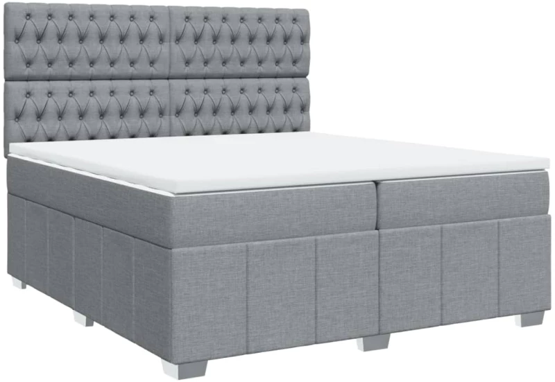 vidaXL Κρεβάτι Boxspring με Στρώμα Ανοιχτό Γκρι 200x200 εκ. Υφασμάτινο