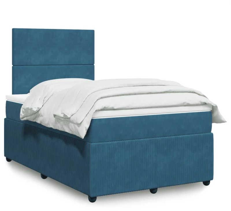 vidaXL Κρεβάτι Boxspring με Στρώμα Σκούρο Μπλε 120x190 εκ. Βελούδινο