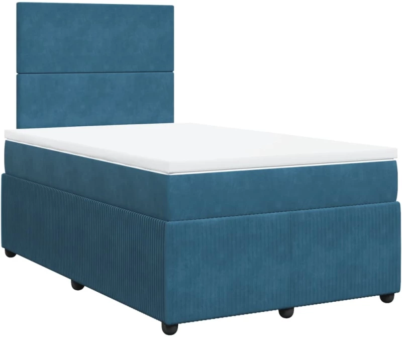 vidaXL Κρεβάτι Boxspring με Στρώμα Σκούρο Μπλε 120x190 εκ. Βελούδινο