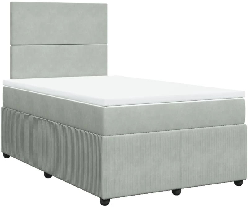 vidaXL Κρεβάτι Boxspring με Στρώμα Ανοιχτό Γκρι 120x190 εκ. Βελούδινο