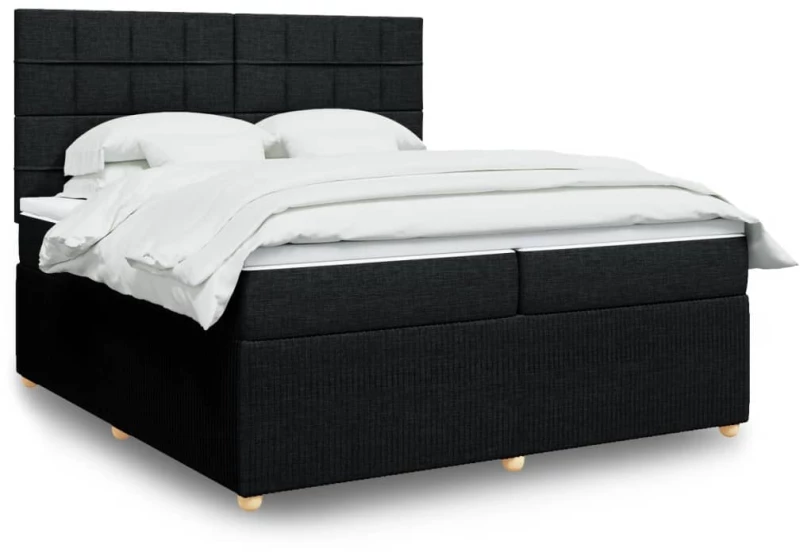vidaXL Κρεβάτι Boxspring με Στρώμα Μαύρο 200x200 εκ. Υφασμάτινο
