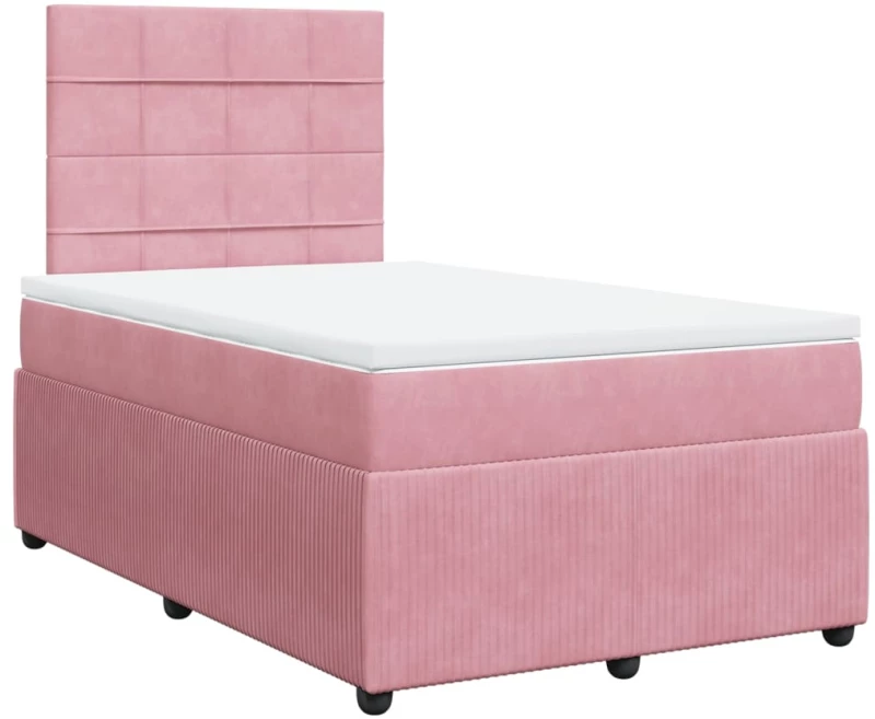 vidaXL Κρεβάτι Boxspring με Στρώμα Ροζ 120x190 εκ. Βελούδινο