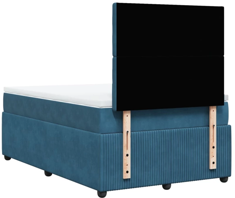 vidaXL Κρεβάτι Boxspring με Στρώμα Σκούρο Μπλε 120x190 εκ. Βελούδινο