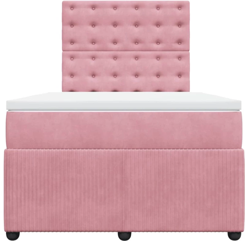 vidaXL Κρεβάτι Boxspring με Στρώμα Ροζ 120x190 εκ. Βελούδινο