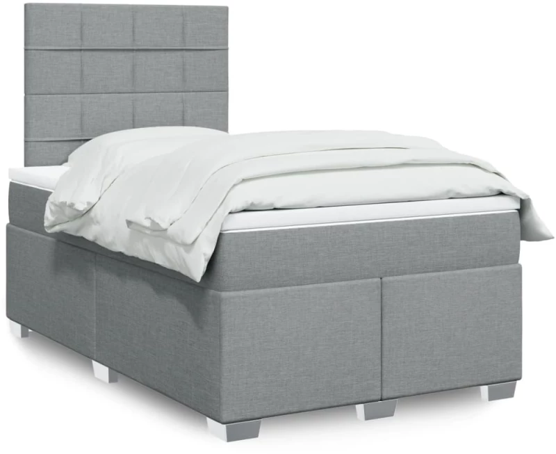 vidaXL Κρεβάτι Boxspring με Στρώμα Ανοιχτό Γκρι 120x190 εκ. Υφασμάτινο