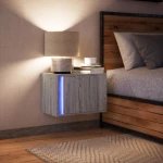 vidaXL Κομοδίνο Επιτοίχιο με Φώτα LED Γκρι Sonoma