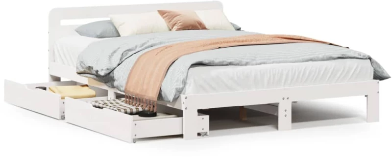 vidaXL Σκελετός Κρεβ. Χωρίς Στρώμα Λευκό 135x190 εκ Μασίφ Πεύκο