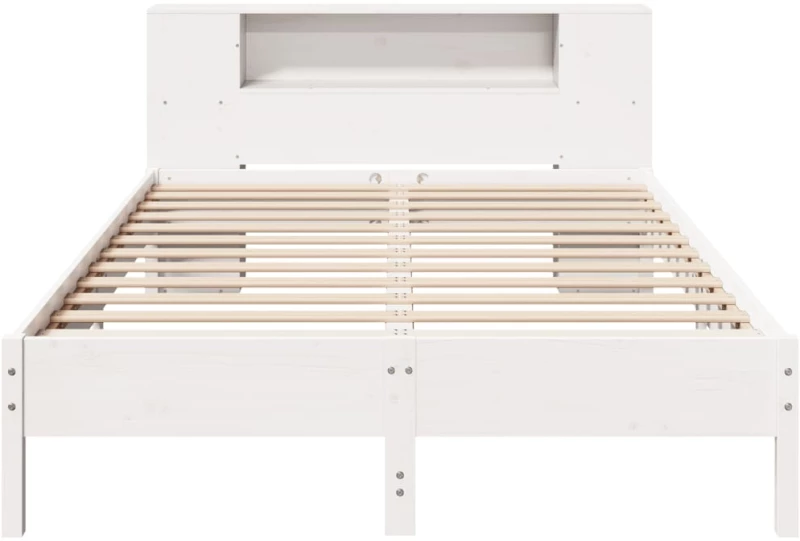 vidaXL Κρεβάτι Βιβλιοθήκη Χωρίς Στρώμα Λευκό 135x190 εκ Μασίφ Πεύκο