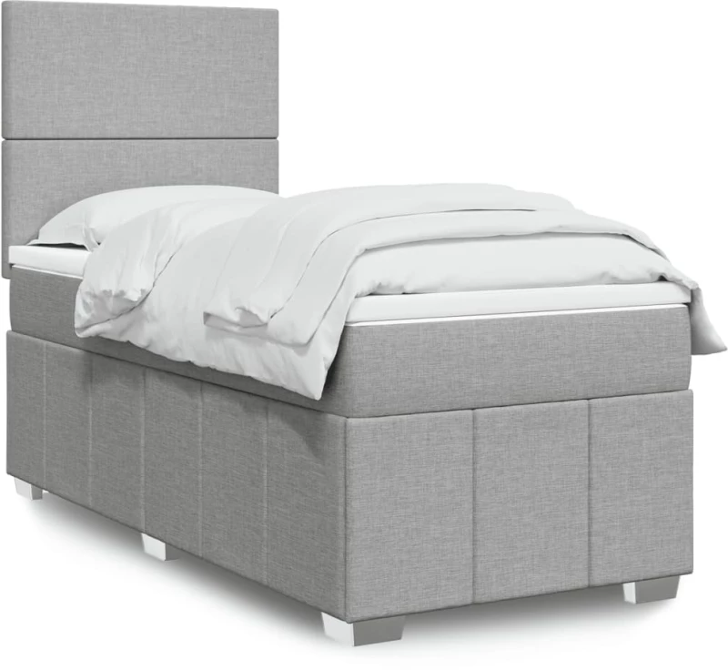 vidaXL Κρεβάτι Boxspring με Στρώμα Ανοιχτό Γκρι 90x190 εκ. Υφασμάτινο