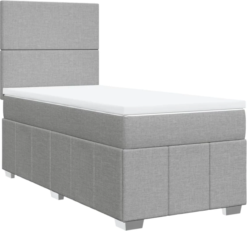 vidaXL Κρεβάτι Boxspring με Στρώμα Ανοιχτό Γκρι 90x190 εκ. Υφασμάτινο