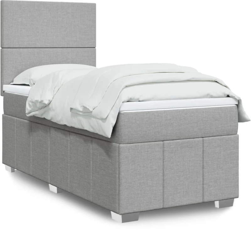 vidaXL Κρεβάτι Boxspring με Στρώμα Ανοιχτό Γκρι 100x200 εκ. Υφασμάτινο