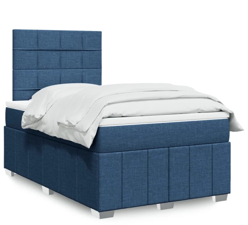 vidaXL Κρεβάτι Boxspring με Στρώμα Μπλε 120x190 εκ. Υφασμάτινο