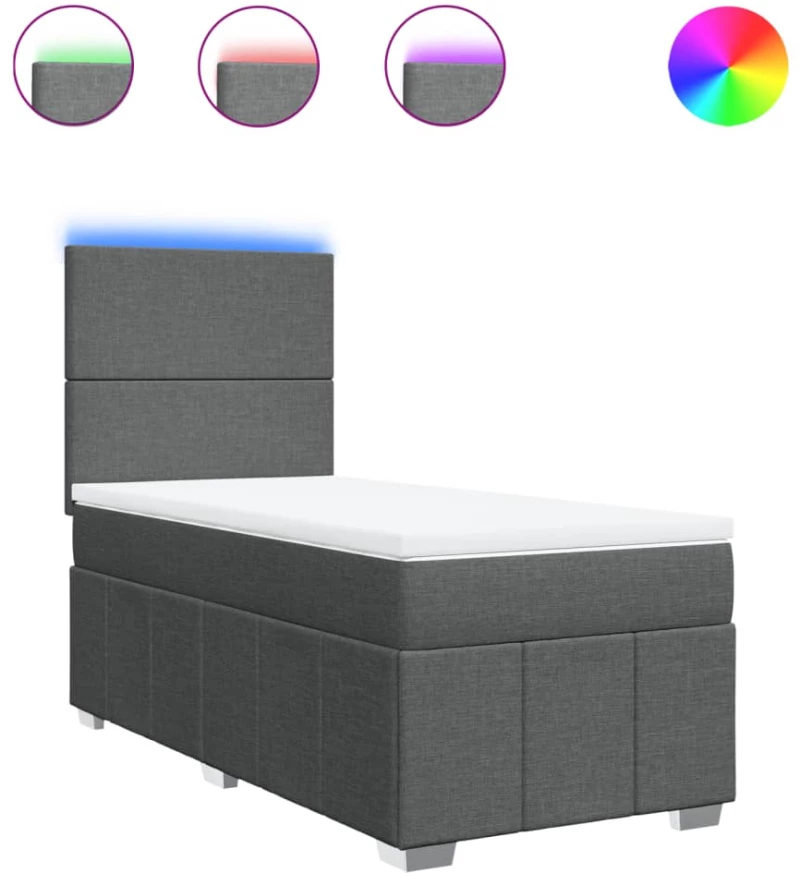 vidaXL Κρεβάτι Boxspring με Στρώμα Σκούρο Γκρι 90x190 εκ. Υφασμάτινο