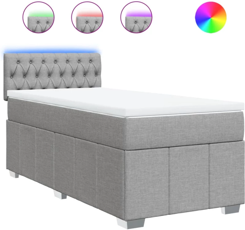 vidaXL Κρεβάτι Boxspring με Στρώμα Ανοιχτό Γκρι 90x190 εκ. Υφασμάτινο