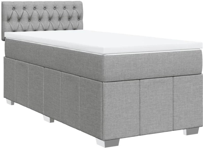 vidaXL Κρεβάτι Boxspring με Στρώμα Ανοιχτό Γκρι 90x190 εκ. Υφασμάτινο