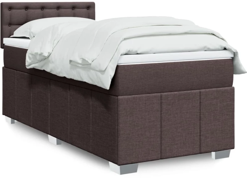 vidaXL Κρεβάτι Boxspring με Στρώμα Σκούρο Καφέ 100x200 εκ. Υφασμάτινο