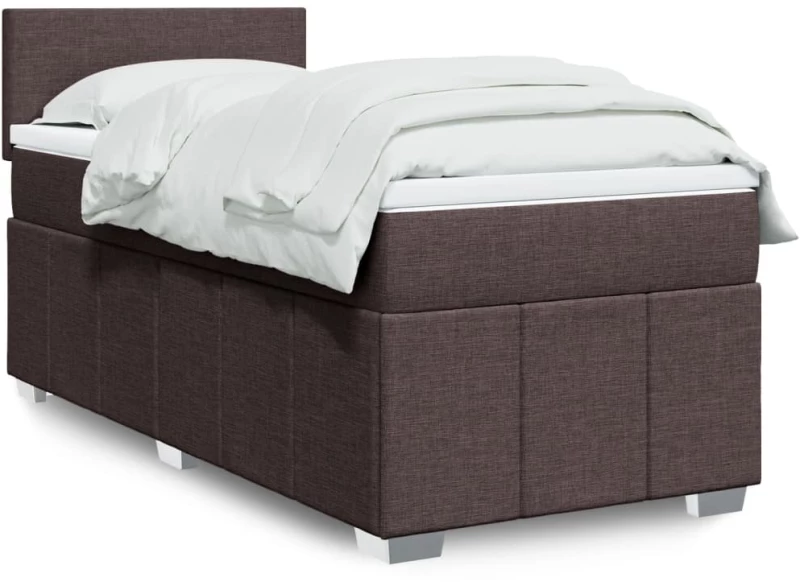 vidaXL Κρεβάτι Boxspring με Στρώμα Σκούρο Καφέ 100x200 εκ. Υφασμάτινο