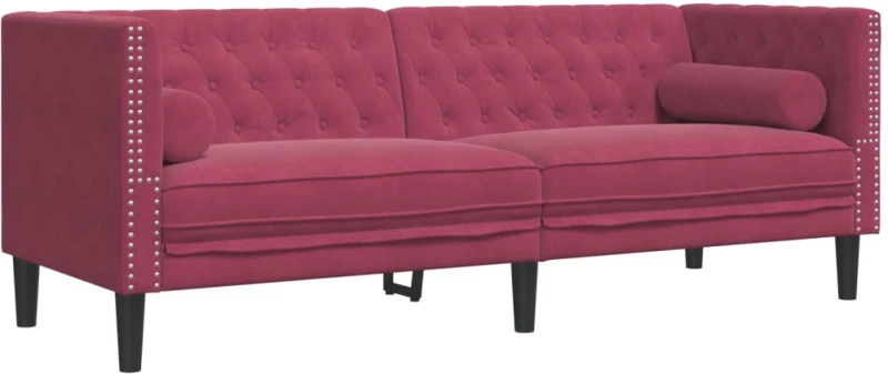 vidaXL Καναπές Διθέσιος Chesterfield με Στηρίγματα Μπορντό Βελούδο