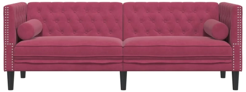 vidaXL Καναπές Διθέσιος Chesterfield με Στηρίγματα Μπορντό Βελούδο