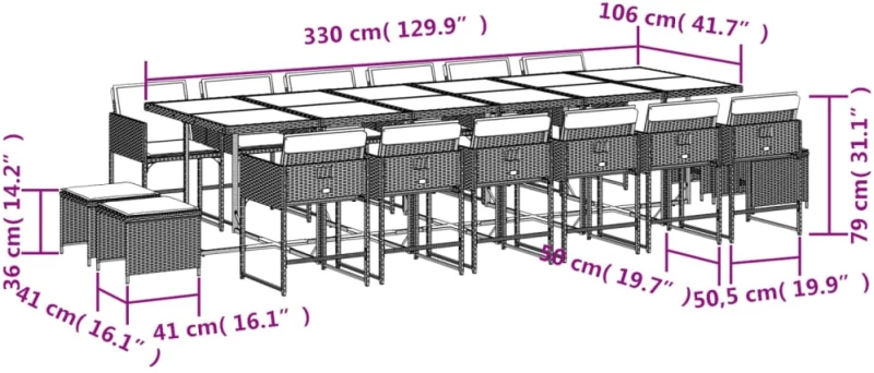 vidaXL Σετ Τραπεζαρίας Κήπου 17 τεμ. Μπεζ Συνθετικό Ρατάν με Μαξιλάρια