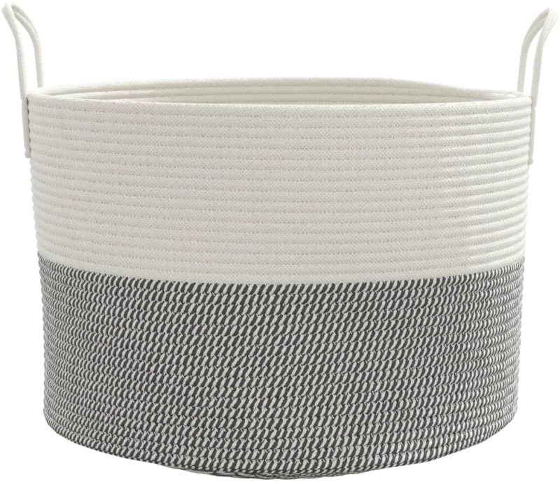 vidaXL Καλάθι Αποθήκευσης Γκρι και Λευκό Ø51 x 33 εκ. Βαμβακερό