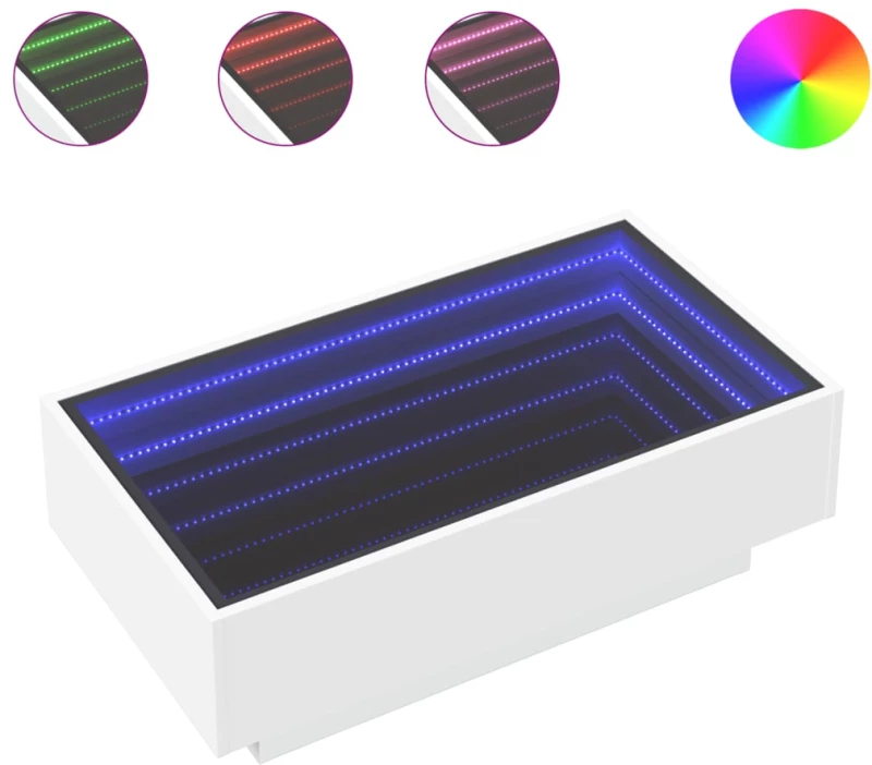 vidaXL Τραπεζάκι Σαλονιού με LED Λευκό 90x50x30 εκ. Επεξεργασμένο Ξύλο