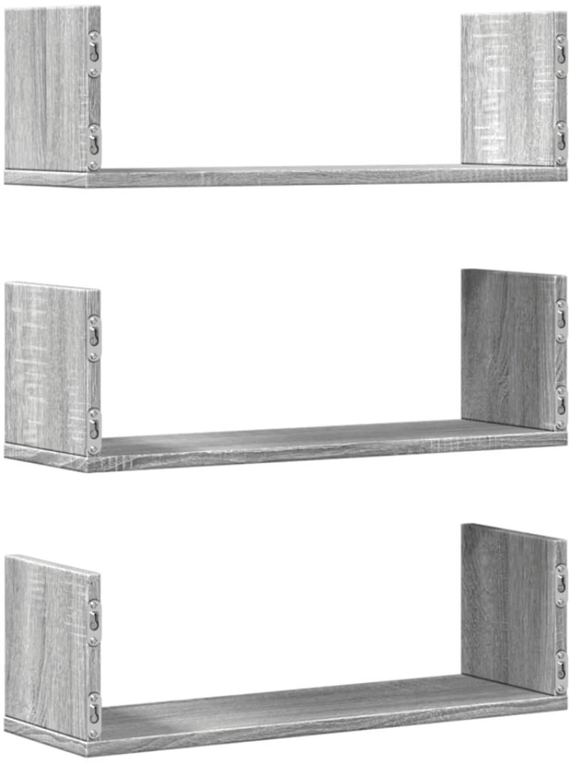 vidaXL Ράφια Τοίχου 3 τεμ. Γκρι Sonoma 58x18x18 εκ. Επεξεργ. Ξύλο