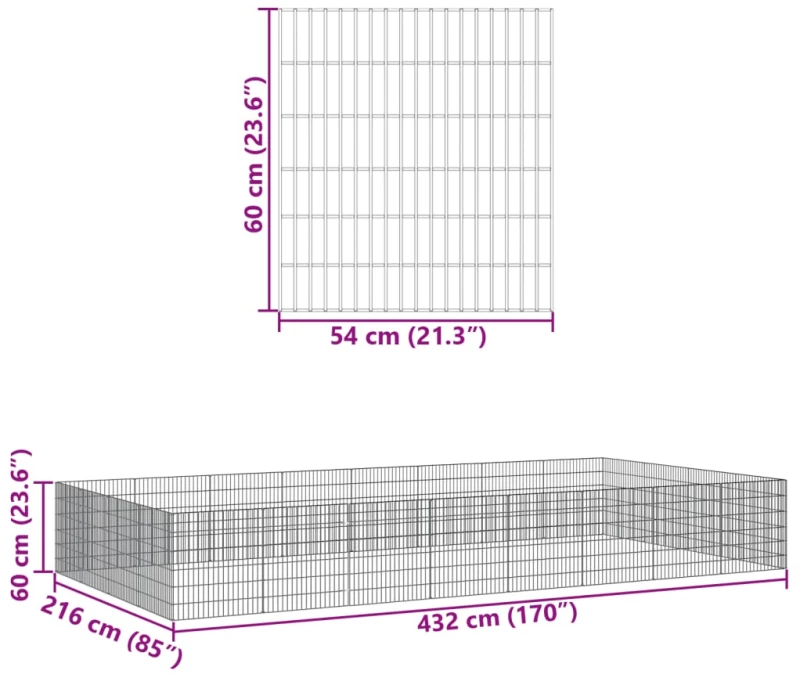 vidaXL Περίφραξη Ζώων Ελεύθερης Βοσκής 24 Πάνελ 54x60 εκ. Γαλβ. Σίδερο