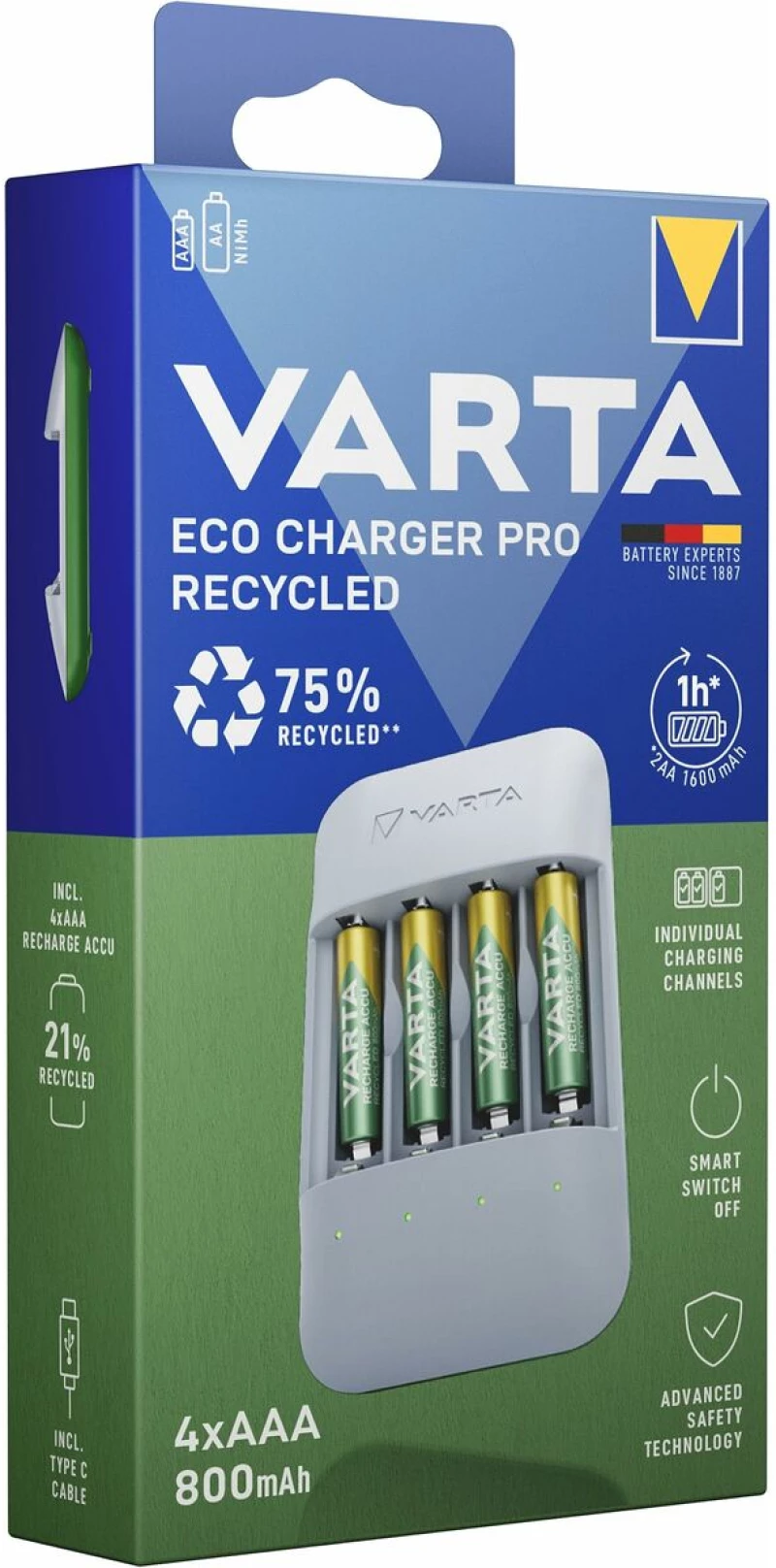 Φορτιστής Μπαταρίας Varta Eco Charger Pro 56813 AAA 4 Μπαταρίες