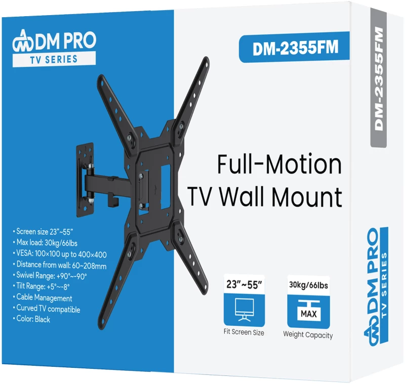 Βάση TV 23"-55" έως 30kg ρυθμιζόμενη επιτοίχια DM PRO μαύρη