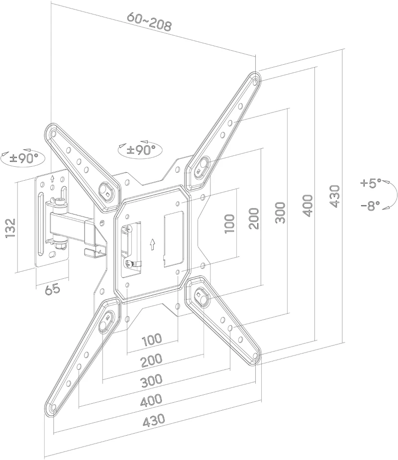 Βάση TV 23"-55" έως 30kg ρυθμιζόμενη επιτοίχια DM PRO μαύρη