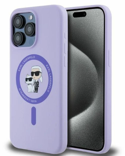 KARL LAGERFELD case for IPHONE 15 Pro Max compatible with MagSafe KLHMP15XSCMKCRHU (Silicone KC Body Ring) purple